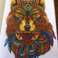 Gorgeous multicolored patterned wild animal portrait tattoo design