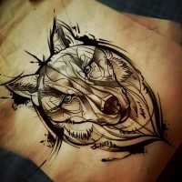 Great animated wolf muzzle tattoo design