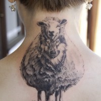 Tatuaje  de lobo en traje de oveja