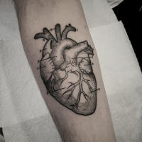 Great black and white linework heart tattoo