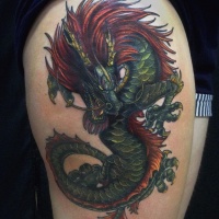Great chinese dragon tattoo on shoulder