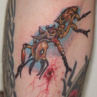 Great color-ink ant on blue background tattoo