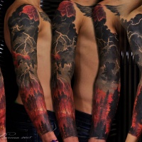 Great full sleeve with flash und burning forest