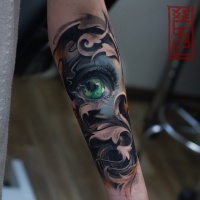 Great pattern with aye tattoo on forearm