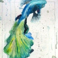 Green-and-blue watercolor fish tattoo design