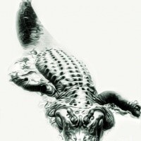 Green-shining stealing up reptile tattoo design