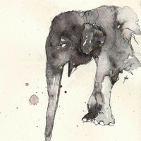 Grey watercolor elephant in profile tattoo design