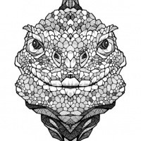 Happy geometric-style reptile portrait tattoo design