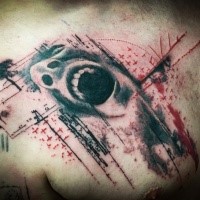 Tatuaggio scapolare colorato in stile horror con volto urlante