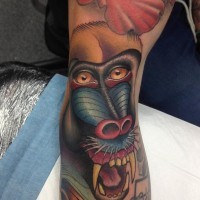 Impressive color-ink baboon tattoo on arm