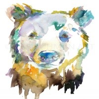Impressive montly watercolor grizzly potrait tattoo design
