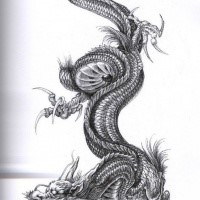Insane grey-ink oriental dragon tattoo design