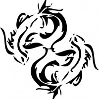 Interesting black-line tribal fishes tattoo design