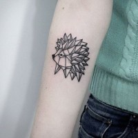 Interesting girly origami hedgehod tattoo on arm