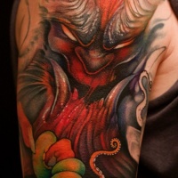 Japanese demon red hannya tattoo