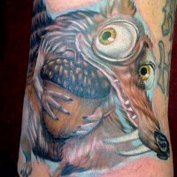 Large amuse colorful Scrat rodent tattoo