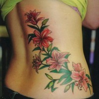 largo colorato fiore hawaiana tatuaggio per ragazza su schiena