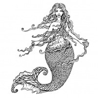 Long-haired fat-thighs mermaid tattoo design
