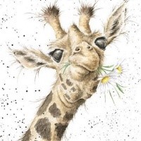 Lovely animated giraffe keeping camomiles in mouth tattoo design