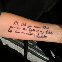 Lovely funny quote tattoo for sweetheart on arm