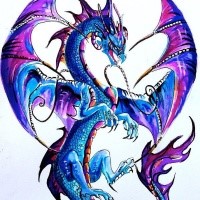 Luxury blue-and-purple spread-wing dragon tattoo design