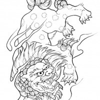 Luxury outline chinese foo dog hunting on his prey tattoo design