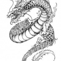 Mad grey-ink eyeless dragon tattoo design