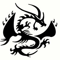 Malicious black-ink dreamy dragon silhouette tattoo design