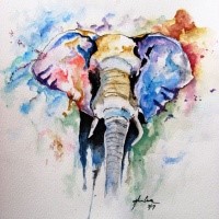 Marvelous watercolor elephant figute tattoo design