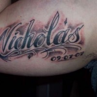 Memorized name quote tattoo on arm