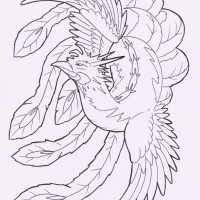 Nesty uncolored cartoon phoenix tattoo design by Laranj4