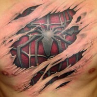 Spiderman costume under skin tattoo