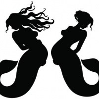 Nice black-ink pregnant mermaid silhouettes tattoo design