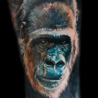 Nice colorful gorilla head tattoo on arm