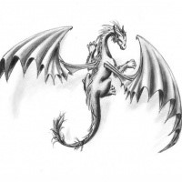 Nice grey-ink drawing dragon with huge wings tattoo design