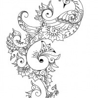 Outline folk-ornamented peacock tattoo design