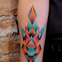 Painted by Mariusz Trubisz colored forearm tattoo of geometrical figures