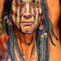 Photographic Indian warrior on belly