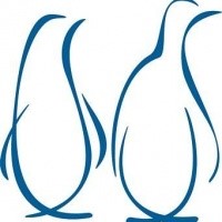 Plain blue-ink penguin couple tattoo design