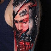 Portrait of man with heart tattoo by dave paulo