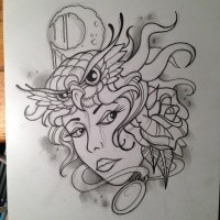 Pretty gypsy girl and an owl tattoo design by Itchysack