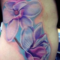 Tatuaje de  flores delicadas en el costado