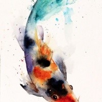 Rainbow watercolor swimming fish tattoo design