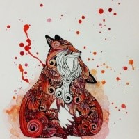 Romantic red watercolor ornate kissing fox couple tattoo design