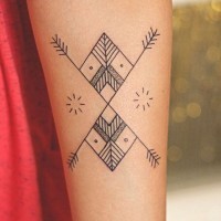 Simple black-and-white ornamented tattoo on forearm
