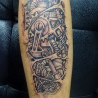 Simple black-and-white robot arm tattoo