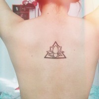 Simple black-ink lotus flower in triangle tattoo on back