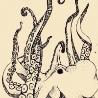 Simple black-ink octopus rising his tentales up tattoo design