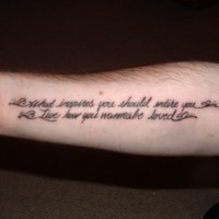 Strive seek find and not to yield quote with male sign tattoo on arm ...