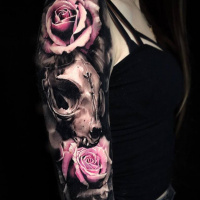 Skull and roses tattoo on arm3